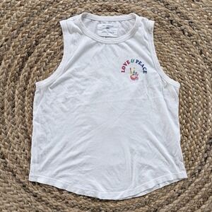 Anthropologie X Sol Angeles Women's Small White Love & Peace Tank Top Shirt